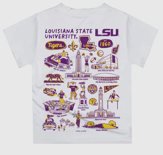 White LSU Tigers hand sketched impression tee