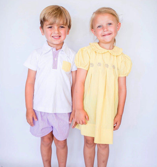 Purple and Yellow gingham shorts set