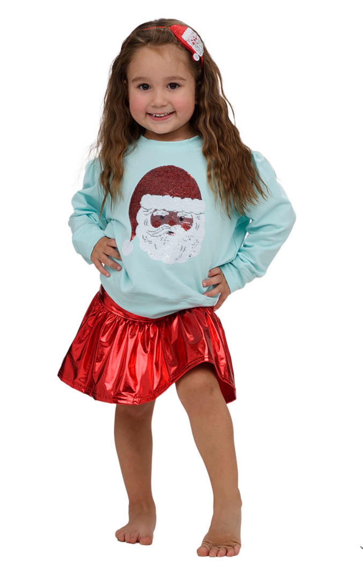 Seafoam Sequin Santa Sweatshirt