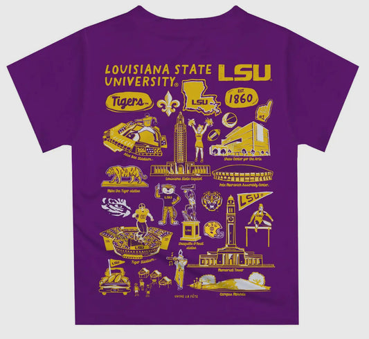 Purple LSU Tigers hand sketched impression tee