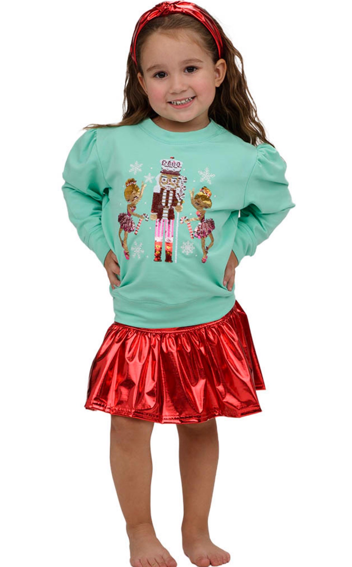 Dark mint sequin nutcracker ballerina sweatshirt