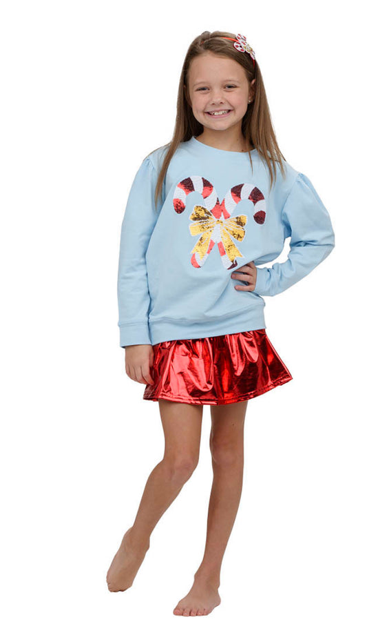 Light Blue Candy Cane sequin Sweatshirt
