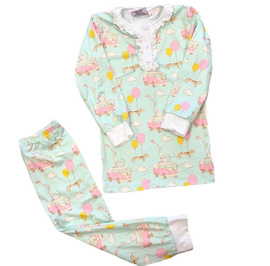 Groovy Pup Ruffle Pajama Set - Girls