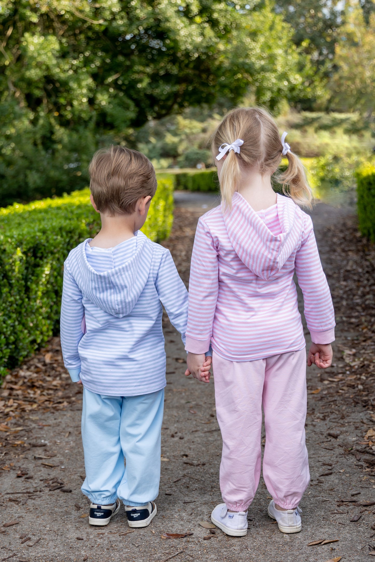 Girls Knit Hoodie Set - Light Pink Stripe