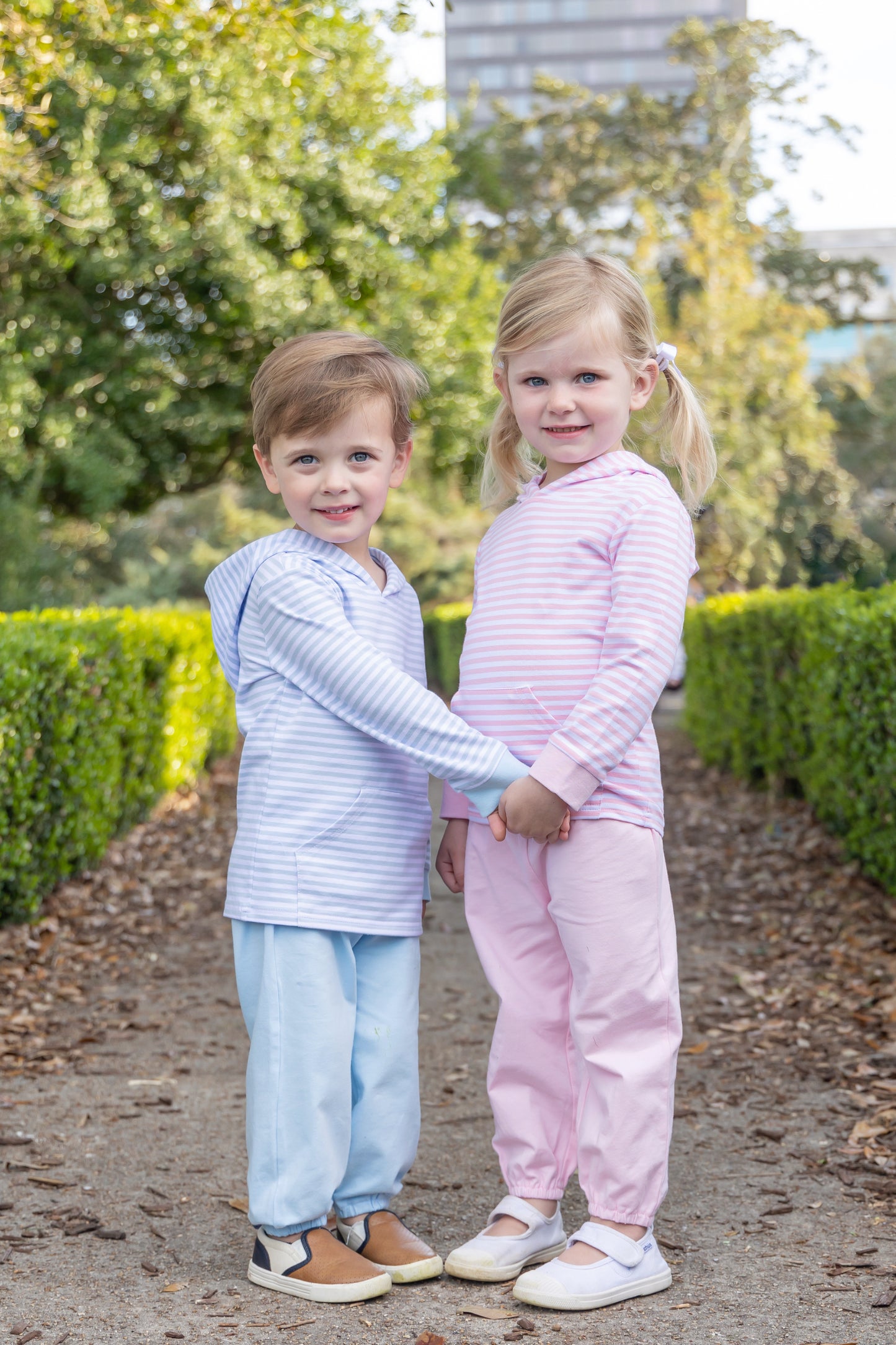 Girls Knit Hoodie Set - Light Pink Stripe