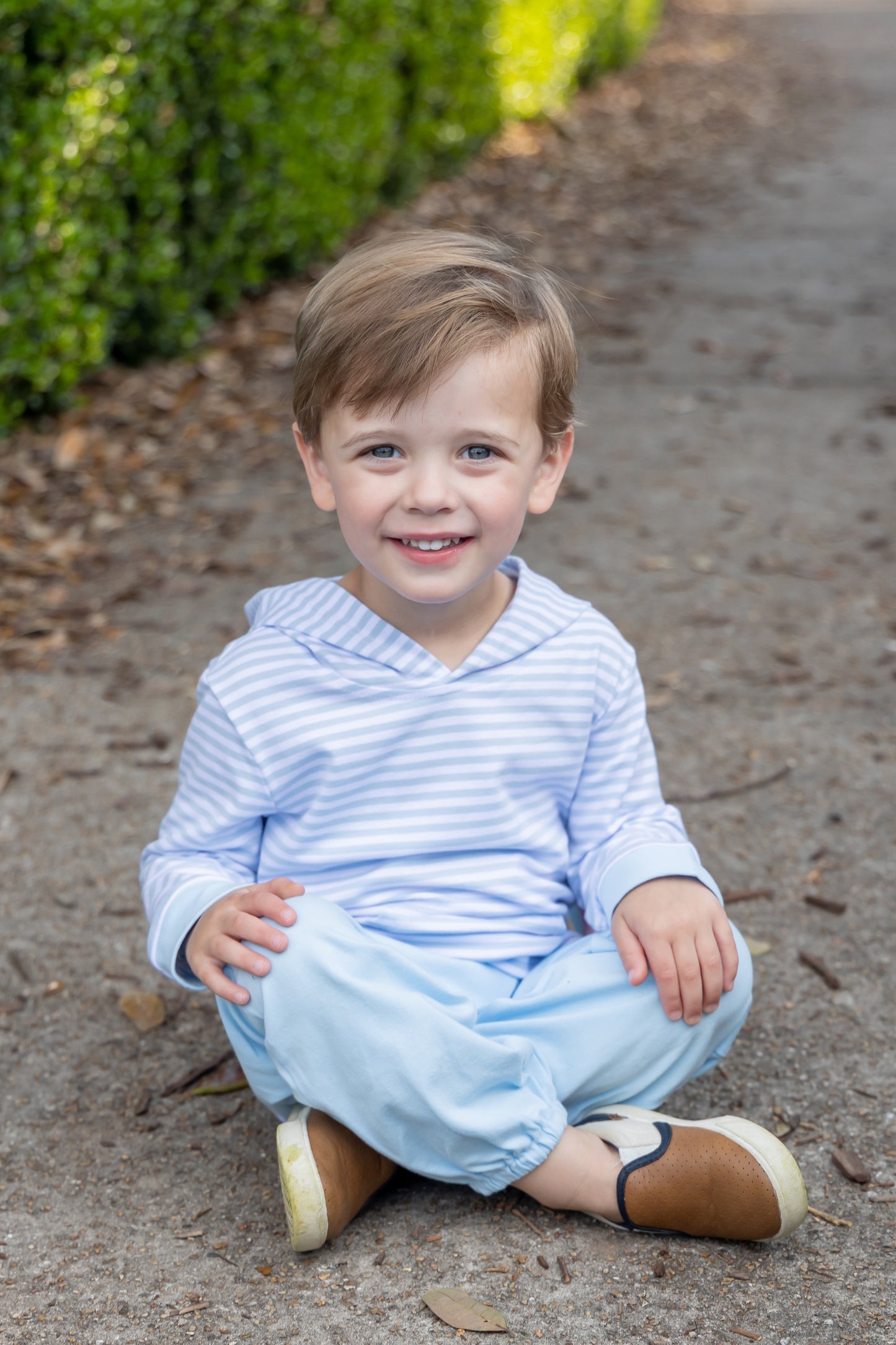 Boys Knit Hoodie Set - Light Blue Striped