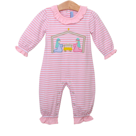 Nativity Applique Ruffle Romper - Girls