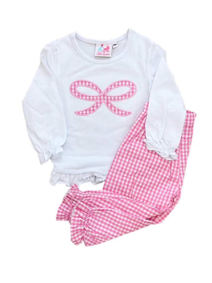 Bow Applique Knit Pant Set