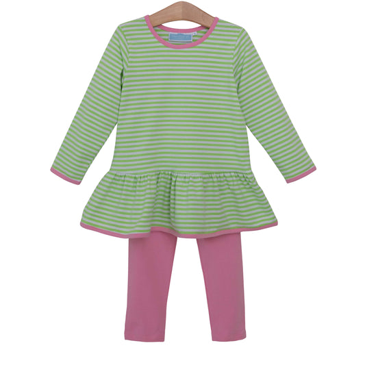 Sydney Long Sleeve Pants Set - Lime Stripe & Pink