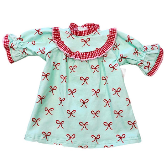 Doll - Classic Christmas Bow Print Doll Dress / Gown