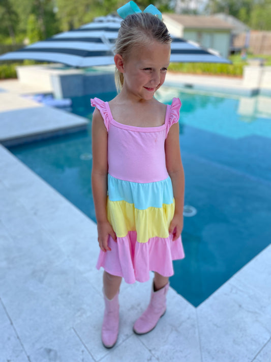 Carley Color Block Tiered Dress