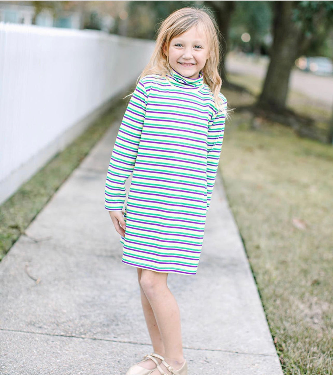 Carnival Striped Turtleneck Knit Dress