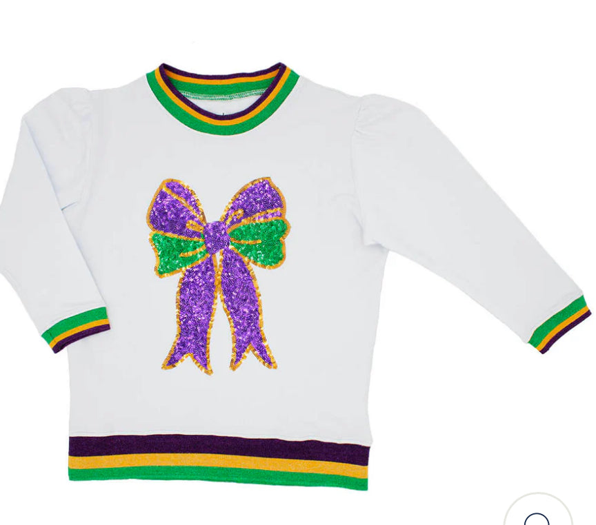 Mardi Gras Sequin Bow Sweater