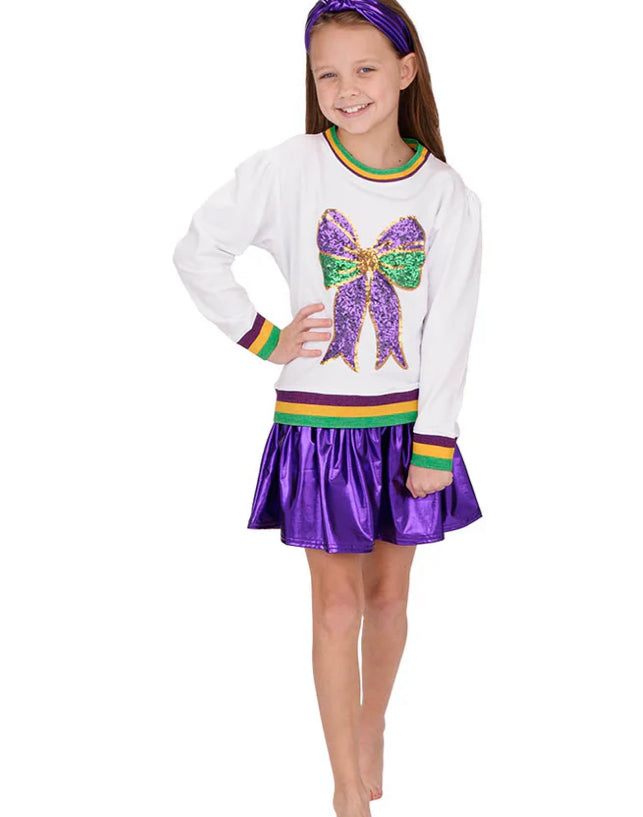 Mardi Gras Sequin Bow Sweater