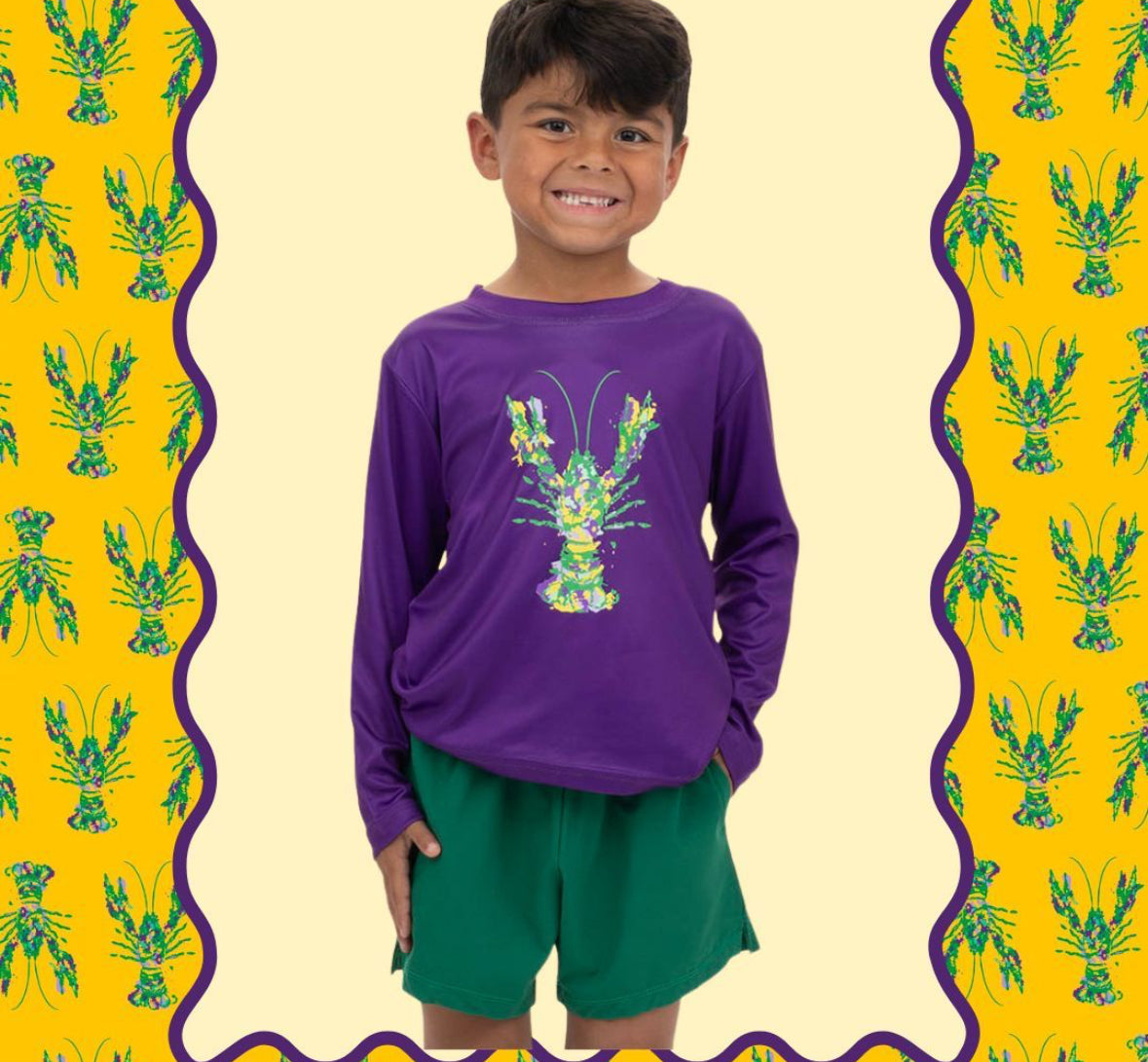 Drifit Mardi Gras long sleeved crawfish tee shirt