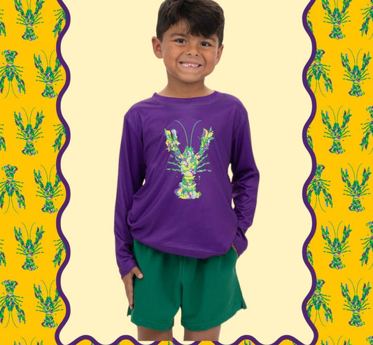 Drifit Mardi Gras long sleeved crawfish tee shirt
