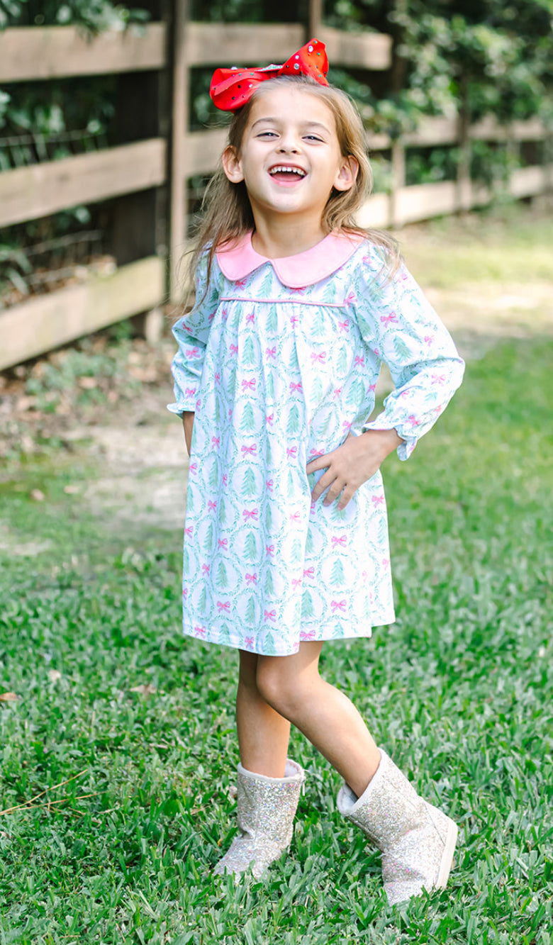 Watercolor Christmas Tree & Bow Dress