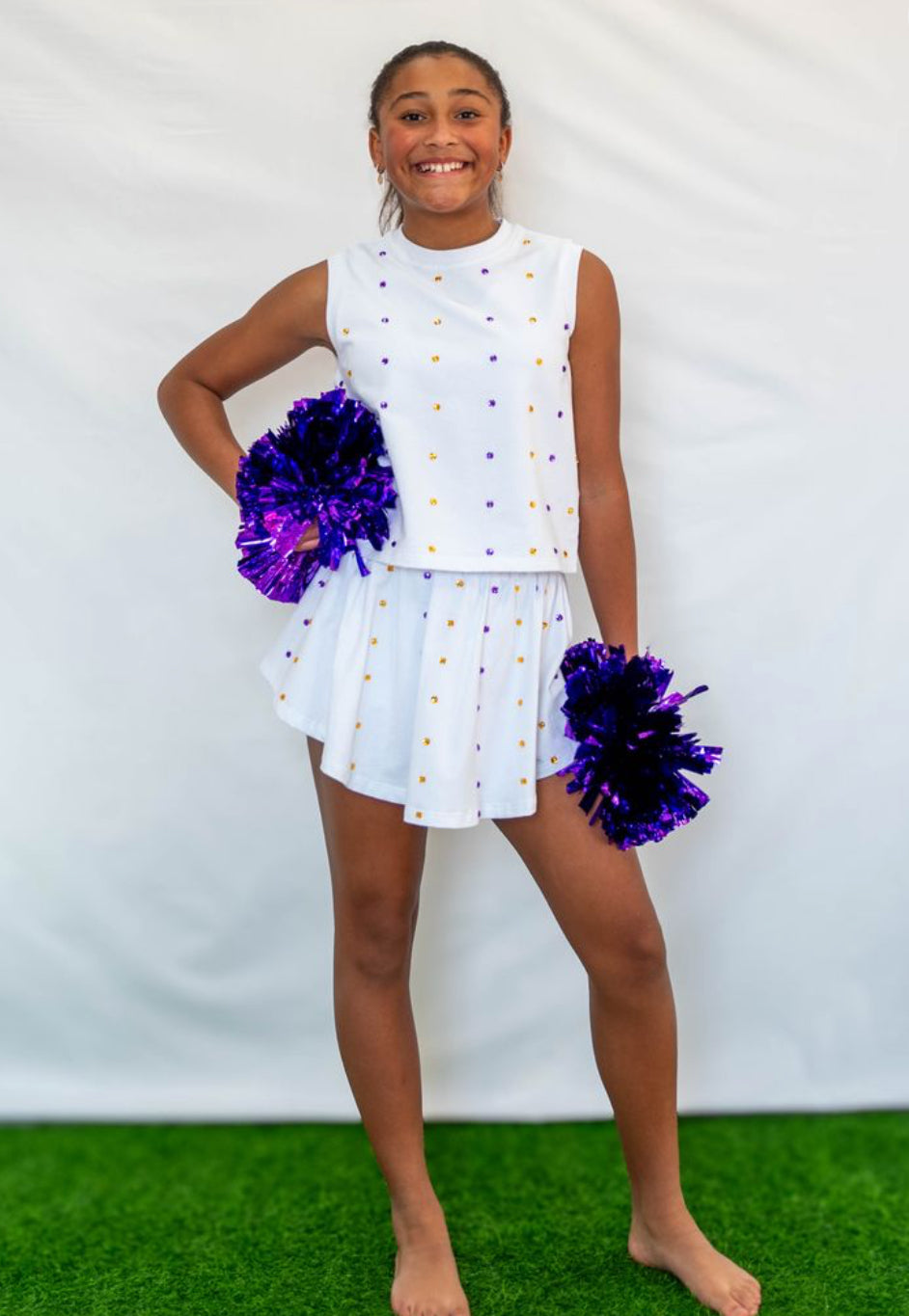 Stoned Purple and gold white skirt set