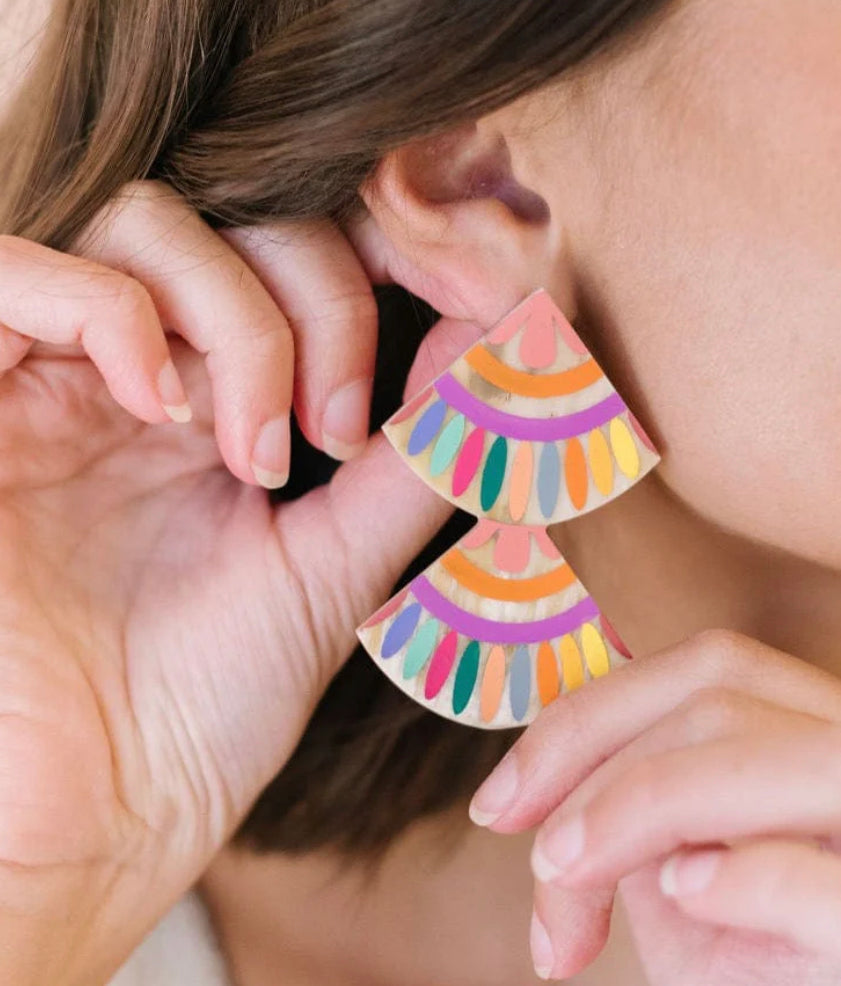Rainbow double Tile earring