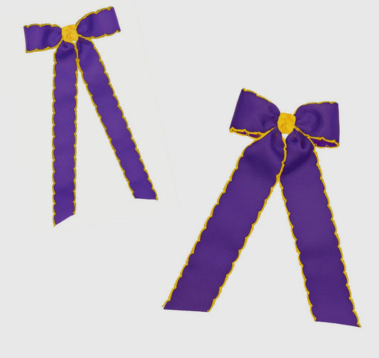 Purple and Gold Moon Stitch Ribbon Bow - Large