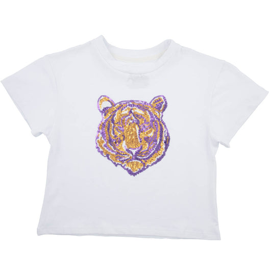 Game Day Sequin Tiger Face Boxy Tee