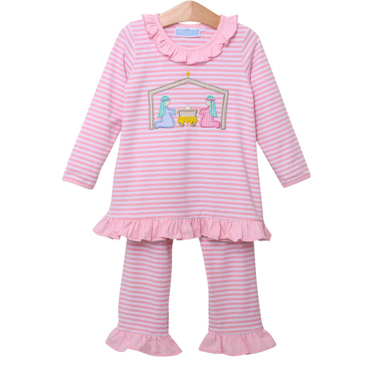 Nativity Applique Ruffle Pants Set