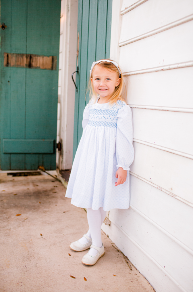 Blue Bitty Dot Smocked Dress