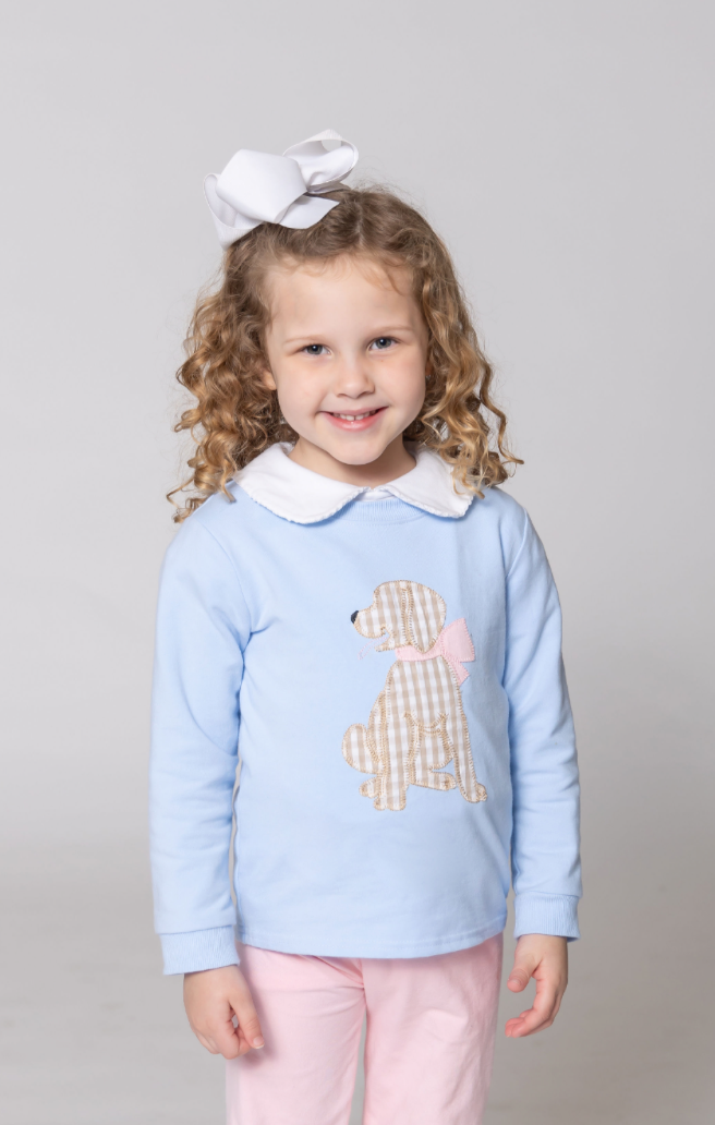 Puppy With Bow Applique Sweatshirt - Girl