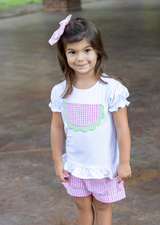 Watermelon Applique Knit Shorts Set