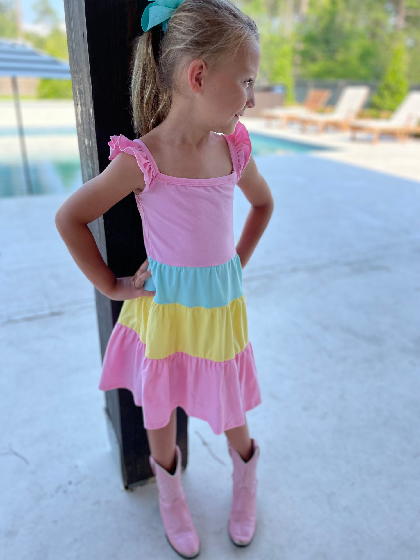 Carley Color Block Tiered Dress