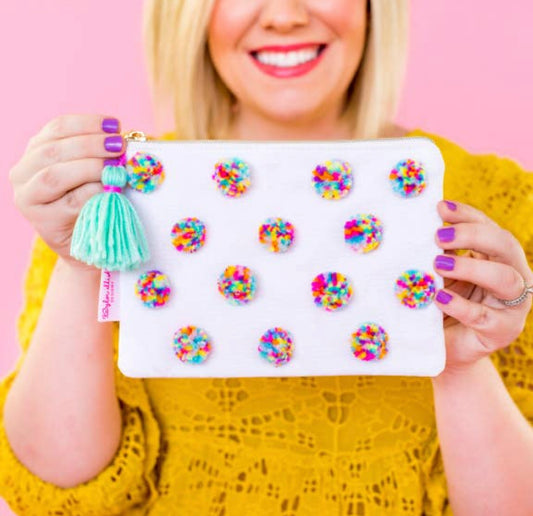 Multi color Pom Pom pouch