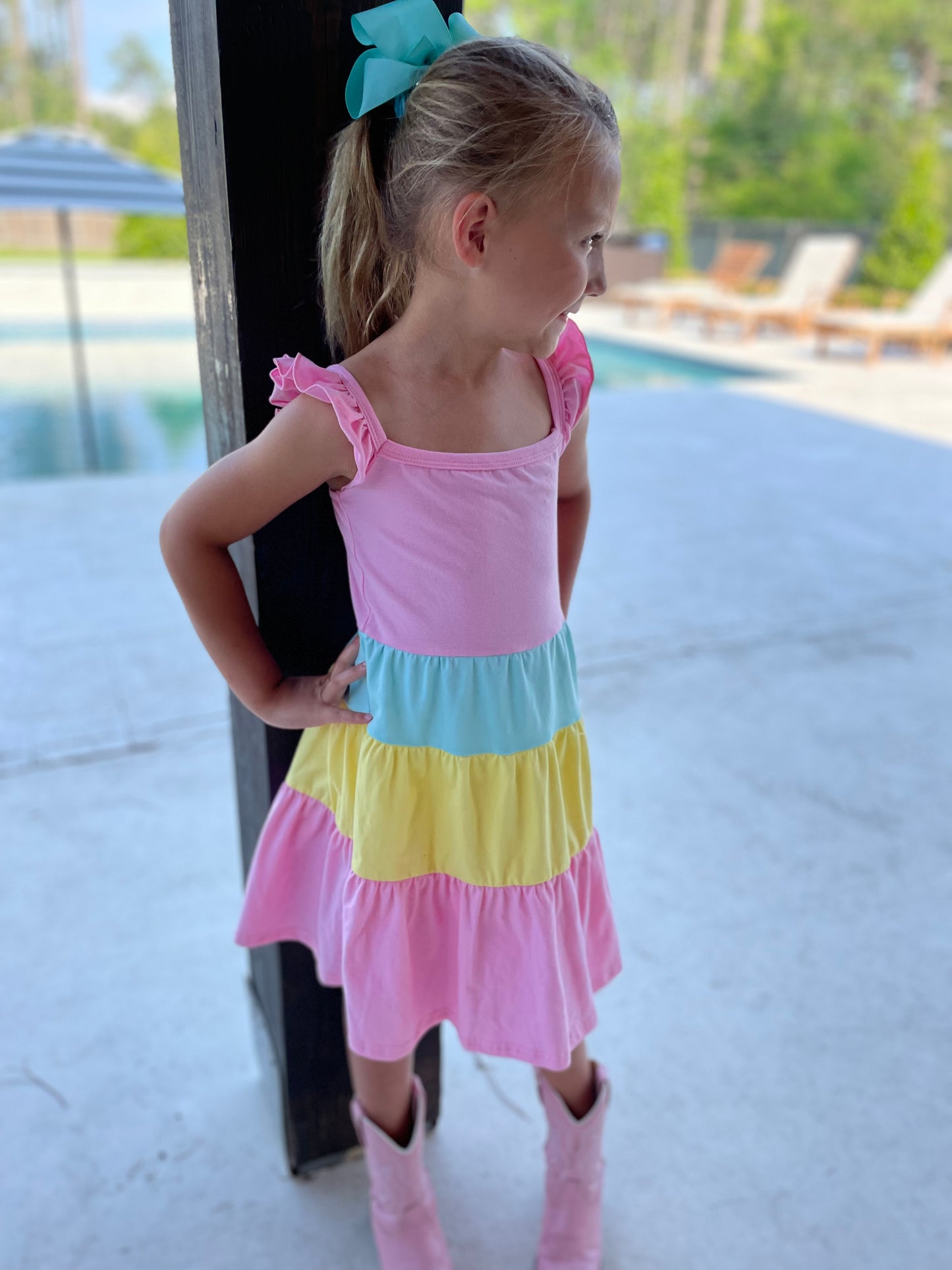 Carley Color Block Tiered Dress
